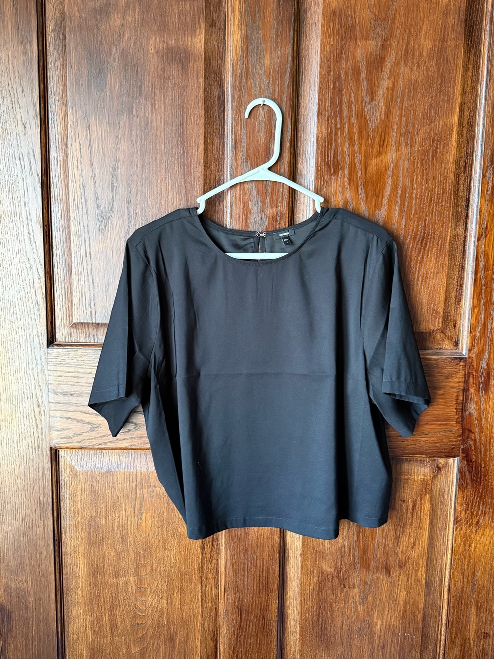 Express Black Short-Sleeve Crop Silky Top